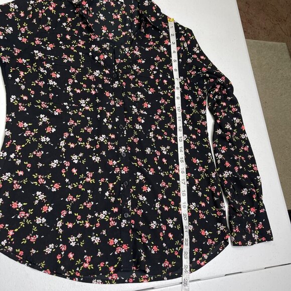 Express The Portofino Shirt Women's XS Floral Polyester Long Roll Tab Sleeves - Picture 7 of 8
